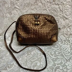 Vintage, Vinilo Gold Woven Leather Crossbody Bag (9in x 7in x 3in)